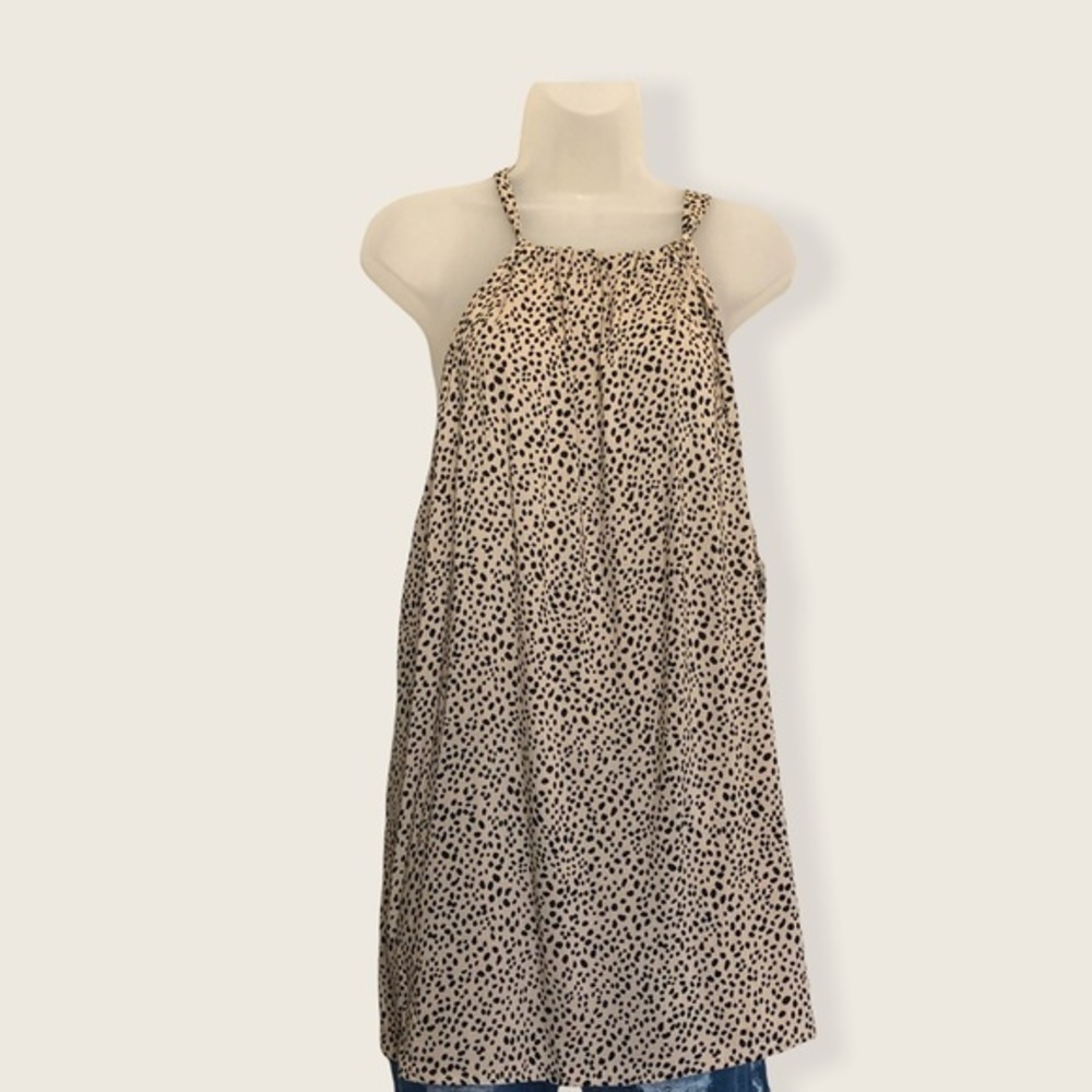 Sleeveless High-Neck Animal Print Tunic Top - Cream/Black 2X - Picture 2 of 5